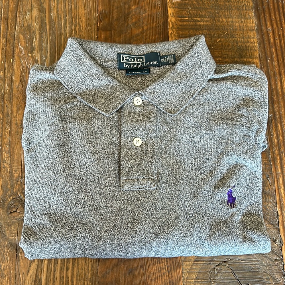 Polo by Ralph Lauren Heather Grey Long Sleeve Polo Shirt Size XL EUC